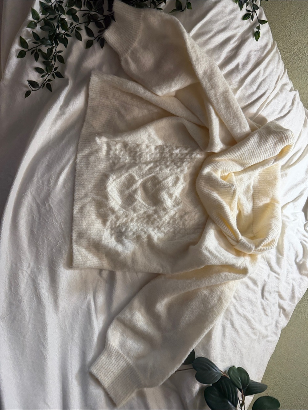 Cream Cable-Front Turtleneck Sweater for Women